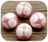 4pc 10mm Porcelain Floral Round Beads, Rose & White