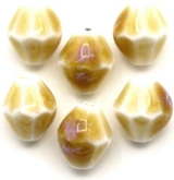 6pc 12x10mm Porcelain Bicone Beads, Pastel Beige & White