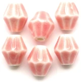 6pc 12x10mm Porcelain Bicone Beads, Pastel Pink & White
