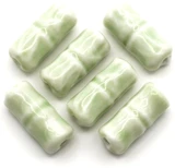 6pc 20x8mm Porcelain Bamboo Cylinder Beads, Pastel Green & White