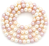 Approx. 15.5" Strand 4mm Shell Pearl Round Beads, Mauve/White/Peach