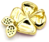 22x17mm Enameled Brass & Cubic Zirconia Poppy Pendant, Gold & Red