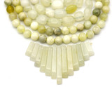 New Jade (Serpentine) Mini Bundle: 13pc Fan Pendant, 6.5-7mm Round Beads, & Nugget Beads