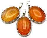 Carnelian Mini Bundle: 30x21mm Carnelian(Dyed) & Brass Oval Pendant, 6mm Rounds & Mini Glass Bead Mix