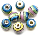 2pc 8mm Hand-Painted Porcelain Striped Round Beads, Multicolor