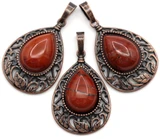 34x23mm Red Jasper & Brass Teardrop Pendant, Antique Copper