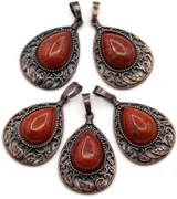 34x23mm Red Jasper & Brass Teardrop Pendant, Antique Copper