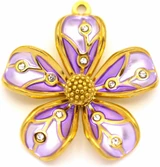 32x30mm 18k Gold-Plated Stainless Steel & Enameled Flower Pendant w/Rhinestones, Lilac