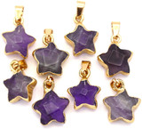2pc 15x12mm Amethyst Faceted Star Pendants, Gold