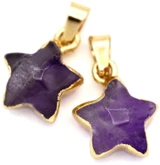 2pc 15x12mm Amethyst Faceted Star Pendants, Gold (See Photos for Variation)