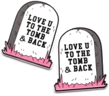 2pc 37x30mm Acrylic Tombstone w/"LOVE U TO THE TOMB & BACK" Printed Pendants, White/Pink/Gray