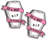 2pc 38x34mm Acrylic Coffin w/"GO A WAY R.I.P. I'M SLEEPING" Printed Pendants, White/Pink/Gray