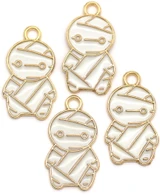 CLOSEOUT: 4pc 22x12mm Enameled Mummy Charms, Gold w/White (PLEASE READ)