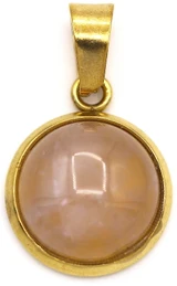 1pc 15x12mm Stainless Steel & Rose Quartz Round Pendant, Gold