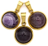 1pc 15x12mm Stainless Steel & Amethyst Round Pendant, Gold