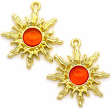 2pc 30x27mm Sun Pendant w/Cat's Eye Glass, Gold/Orange
