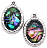 2pc 24x17mm Stainless Steel & Abalone (Assembled) Shell Oval Pendants