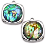 2pc 22x19mm Stainless Steel & Abalone (Assembled) Shell Square Pendants