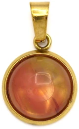 1pc 15x12mm Stainless Steel & Cherry Quartz (Man-Made) Round Pendant, Gold