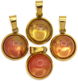 1pc 15x12mm Stainless Steel & Cherry Quartz (Man-Made) Round Pendant, Gold