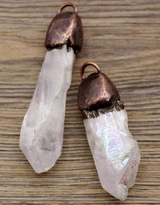 1pc Approx. 43-65mm Quartz Crystal Rustic Point Pendant, Antique Copper (See Photos for Variation)