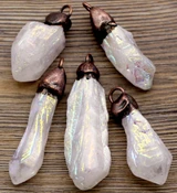 1pc Approx. 43-65mm Quartz Crystal Rustic Point Pendant, Antique Copper (See Photos for Variation)