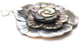 1pc Approx. 48mm 3-Layer Black Lip Shell Carved Flower Pendant
