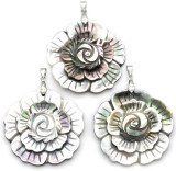 1pc Approx. 48mm 3-Layer Black Lip Shell Carved Flower Pendant