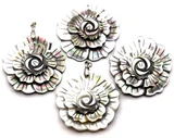 1pc Approx. 48mm 3-Layer Black Lip Shell Carved Flower Pendant