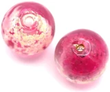 2pc Approx. 11-12mm Lampwork Glass Round Beads w/Glow-in-the-Dark Flecks, Clear/Pink