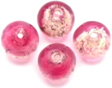 2pc Approx. 11-12mm Lampwork Glass Round Beads w/Glow-in-the-Dark Flecks, Clear/Pink