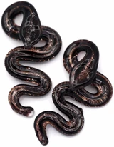2pc Approx. 36x19mm Lampwork Glass Snake Pendants, Black w/Copper