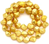 Approx. 15.5" Strand 8.5mm Glass-Based Shell Pearl (Man-Made) Baroque Faceted Crescent Beads, Gold