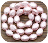 Approx. 15.5" Strand 12.5x9mm Glass-Based Shell Pearl (Man-Made) Faceted Oval Beads, Pink
