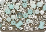 Approx. 50 Gram Bag of Glass Bead & Findings Mix, Light Blue/Silver