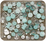 Approx. 50 Gram Bag of Glass Bead & Findings Mix, Light Blue/Silver