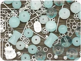 Approx. 50 Gram Bag of Glass Bead & Findings Mix, Light Blue/Silver