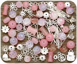 Approx. 50 Gram Bag of Glass Bead & Findings Mix, Pink/Silver