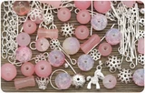 Approx. 50 Gram Bag of Glass Bead & Findings Mix, Pink/Silver