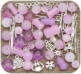Approx. 50 Gram Bag of Glass Bead & Findings Mix, Purple/Silver