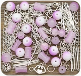 Approx. 50 Gram Bag of Glass Bead & Findings Mix, Purple/Silver