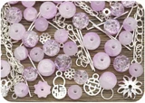Approx. 50 Gram Bag of Glass Bead & Findings Mix, Purple/Silver