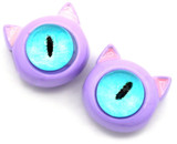 2pc 10mm Resin One-Eyed Cat Monster Beads, Lilac w/Blue Eye