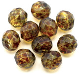 10pc 10mm Czech Fire-Polished Faceted Round Beads, Crystal & Light Sapphire Swirl w/Picasso