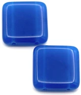 CLOSEOUT: RANDOM PICK 2pc 20mm 2-Hole or 1-Hole Square Tile Beads, Capri Blue (See Photos for Variation)