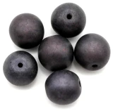 6pc 12mm Czech Pressed Glass Druk Round Beads, Matte Jet w/Lazure Blue Luster
