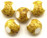 5pc 12mm Czech Table-Cut Glass Tri-Cut Window Beads, Alabaster w/Picasso