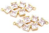 2pc 35.5x16mm Brass & Cut-Glass Crystal Leaf-Shaped Links, Gold