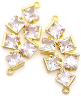 2pc 35.5x16mm Brass & Cut-Glass Crystal Leaf-Shaped Links, Light Gold