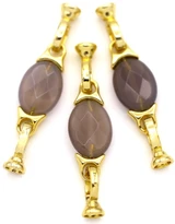 42x10mm 18k Gold-Plated Brass & Gray Agate Faceted Oval Double Fold-Over Clasp